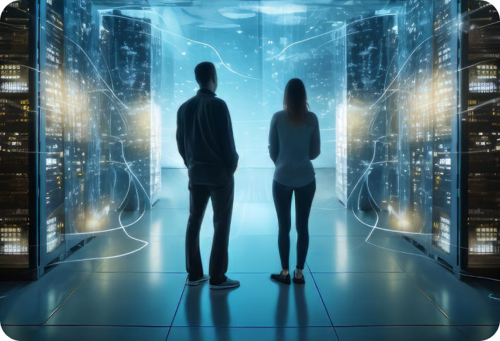 Specialists reviewing dedicated server infrastructure