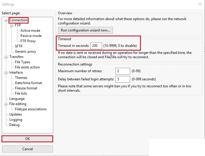 FTP Connection Timeout Error